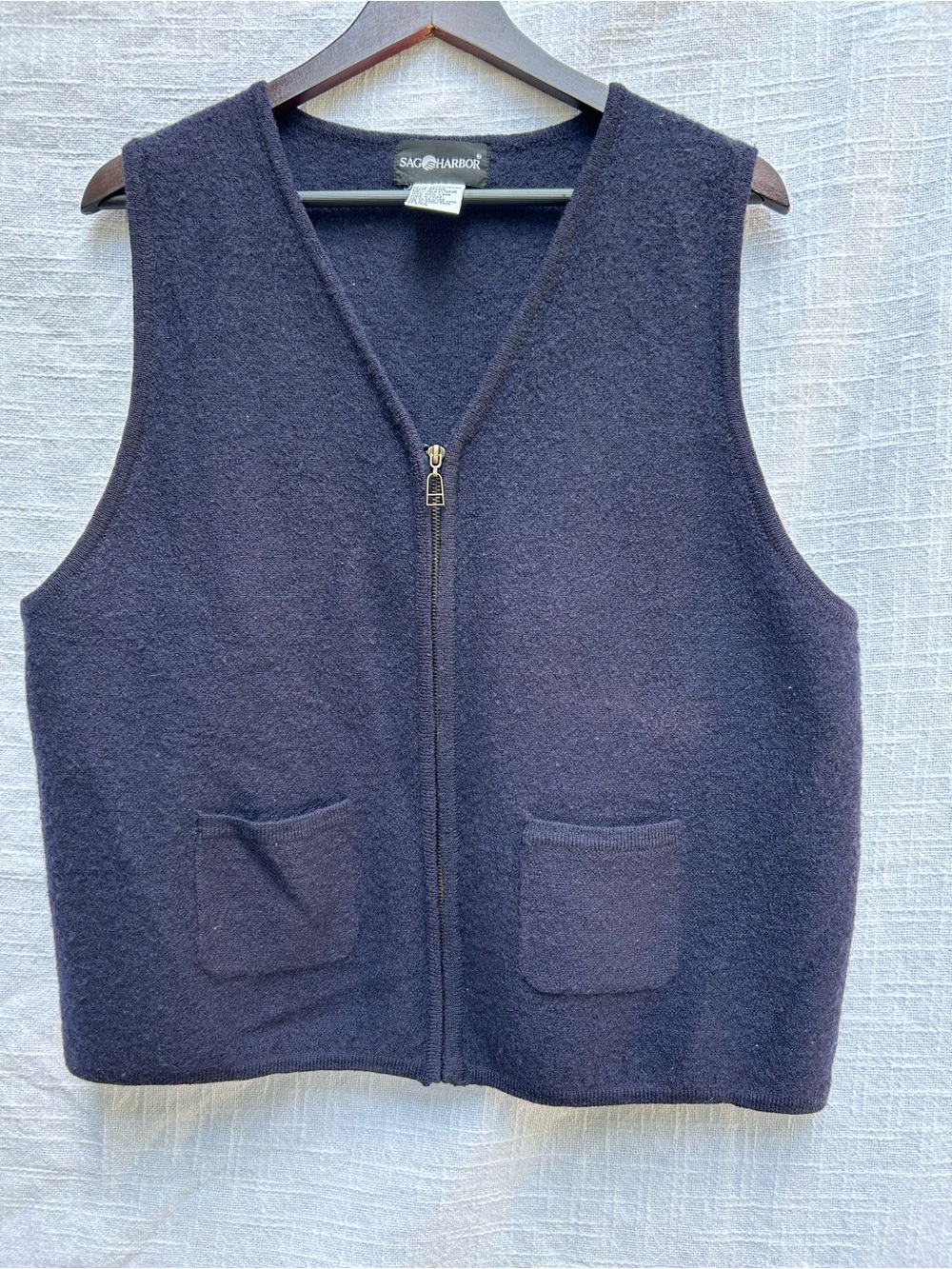 Sag Harbor Dark Navy Zip Front V-Neck Sweater Vest